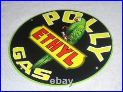 Vintage Polly Ethyl Gas? Parrot Bird Oil 11 3/4 Porcelain Metal Gasoline Sign
