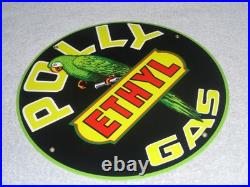 Vintage Polly Ethyl Gas? Parrot Bird Oil 11 3/4 Porcelain Metal Gasoline Sign