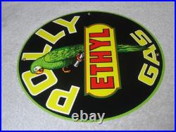 Vintage Polly Ethyl Gas? Parrot Bird Oil 11 3/4 Porcelain Metal Gasoline Sign