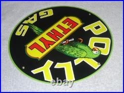 Vintage Polly Ethyl Gas? Parrot Bird Oil 11 3/4 Porcelain Metal Gasoline Sign