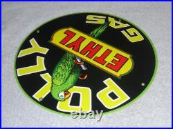 Vintage Polly Ethyl Gas? Parrot Bird Oil 11 3/4 Porcelain Metal Gasoline Sign