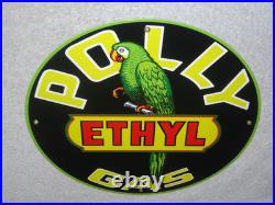 Vintage Polly Ethyl Gas? Parrot Bird Oil 11 3/4 Porcelain Metal Gasoline Sign