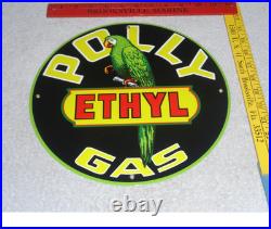 Vintage Polly Ethyl Gas? Parrot Bird Oil 11 3/4 Porcelain Metal Gasoline Sign