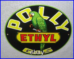 Vintage Polly Ethyl Gas? Parrot Bird Oil 11 3/4 Porcelain Metal Gasoline Sign