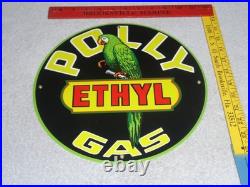 Vintage Polly Ethyl Gas? Parrot Bird Oil 11 3/4 Porcelain Metal Gasoline Sign