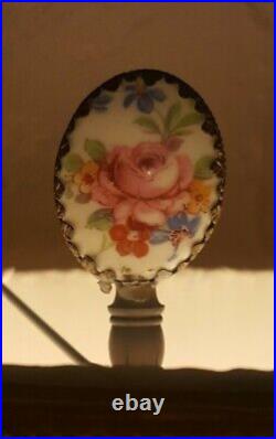 Vintage Porcelain Bird Sitting On Pink Flowers With Brass Lamp Base Diane Shade