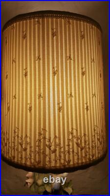 Vintage Porcelain Bird Sitting On Pink Flowers With Brass Lamp Base Diane Shade