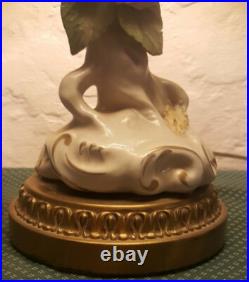 Vintage Porcelain Bird Sitting On Pink Flowers With Brass Lamp Base Diane Shade