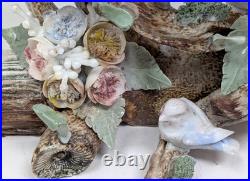Vintage Porcelain Ceramic Bird Nest Floral Leaves Branch Figurine Sculpture