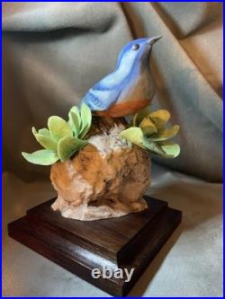 Vintage Porcelain Eastern Bluebird Signed M. E. Moussalli