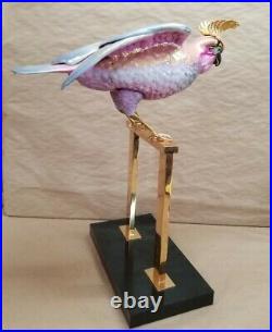 Vintage Porcelain Gold Crested Cockatoo Bird on Perch Mangani Oggetti Italy