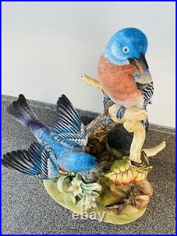 Vintage RARE Porcelain Statue Figures Andrea Sadek Blue Birds On Branch Rocks