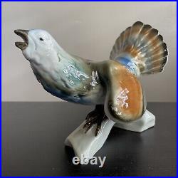 Vintage ROYAL DUX Porcelain SIGNED Colorful Bird Art Figurine Sculpture Statue