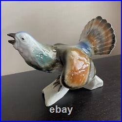 Vintage ROYAL DUX Porcelain SIGNED Colorful Bird Art Figurine Sculpture Statue