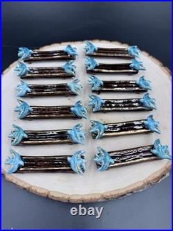 Vintage Rare Accolay French Set of 12 Art Deco Porcelain Bird Knife Rests, 1930s