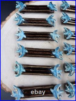 Vintage Rare Accolay French Set of 12 Art Deco Porcelain Bird Knife Rests, 1930s