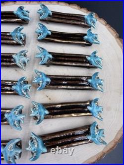 Vintage Rare Accolay French Set of 12 Art Deco Porcelain Bird Knife Rests, 1930s