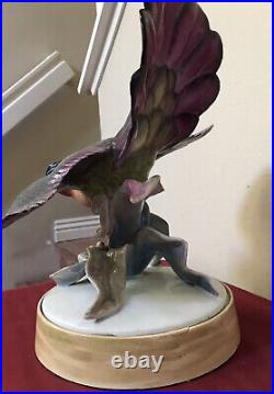 Vintage Rosenthal Kuntstabteilung Porcelain HUGE 20 Bird Statue Purple Tail