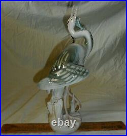 Vintage Royal Dux Bohemia Heron with Fish Porcelain Figurine Bird Statue