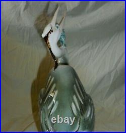 Vintage Royal Dux Bohemia Heron with Fish Porcelain Figurine Bird Statue