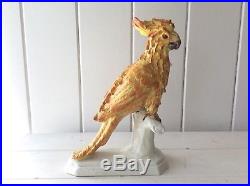 Vintage Signed Large 14 Porcelain Pottery COCKATOO Parrot BIRD Statue Figurine