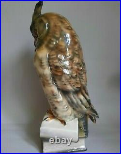 Vintage Statue Owl Figurine Stand Base Book SCHAFER & VATER Porcelain Rare 1962s