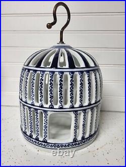 Vintage Victorian Blue & White Porcelain Bird Cage Decor