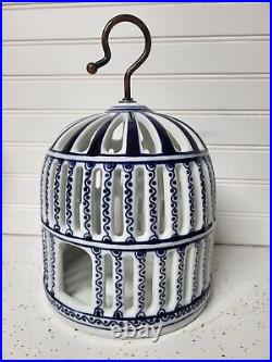 Vintage Victorian Blue & White Porcelain Bird Cage Decor