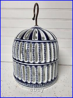 Vintage Victorian Blue & White Porcelain Bird Cage Decor