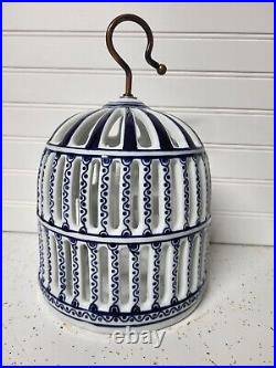 Vintage Victorian Blue & White Porcelain Bird Cage Decor