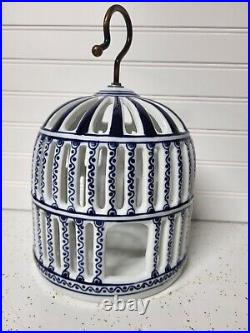 Vintage Victorian Blue & White Porcelain Bird Cage Decor