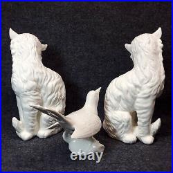 Vintage White Porcelain Somali Cat Statues Figures & Bird on Eggs Lot Japan
