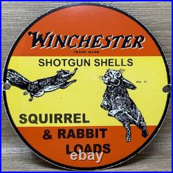 Vintage Winchester Porcelain Sign Dealership Shot Gun Bird Hunting Squirrel