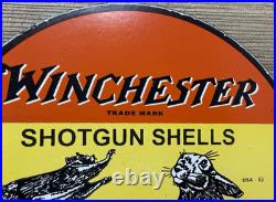 Vintage Winchester Porcelain Sign Dealership Shot Gun Bird Hunting Squirrel