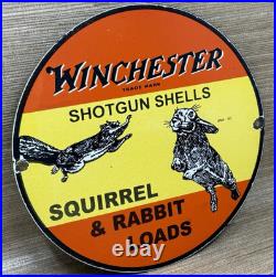 Vintage Winchester Porcelain Sign Dealership Shot Gun Bird Hunting Squirrel