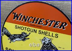 Vintage Winchester Porcelain Sign Dealership Shot Gun Bird Hunting Squirrel