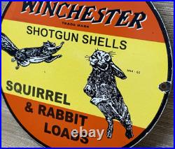 Vintage Winchester Porcelain Sign Dealership Shot Gun Bird Hunting Squirrel