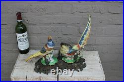 Vintage XL faience porcelain Bronze base couple birds statue