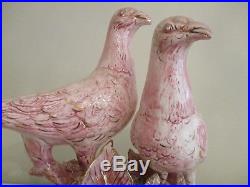Vintage bird figurine ceramic pigeon statue large majolica porcelain group
