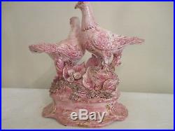 Vintage bird figurine ceramic pigeon statue large majolica porcelain group