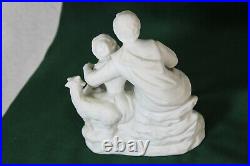 Vintage bisque marked porcelain romantic group statue couple bird sheep