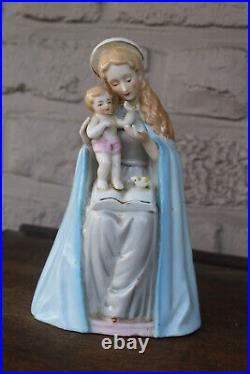 Vintage french porcelain madonna child bird statue figurine