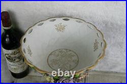 Vintage french porcelain majolica romantic couple bird bowl statue