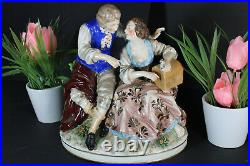 Vintage german porcelain romantic couple bird statue group marked