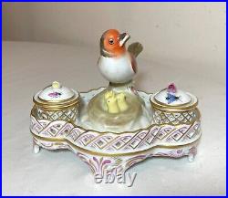 Vintage hand painted Hungarian Herend porcelain bird nest writing desk inkwell
