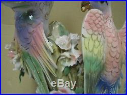 Vintage multi color porcelain birds with roses in love statue figurine figure