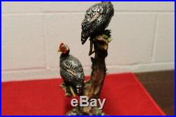 Vintage porcelain bird figurine, guinea fowl couple, bird statue