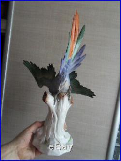 Vintage statue porcelaine saxe allemagne N couronné perroquet parrot bird ara