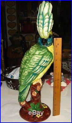 Vtg 1972 Studio Ceramic Pottery Tropical Tiki Big Cockatoo Bird Sculpture Statue