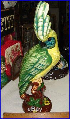 Vtg 1972 Studio Ceramic Pottery Tropical Tiki Big Cockatoo Bird Sculpture Statue